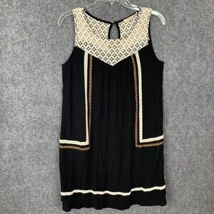 Rewind Knit Shift Dress Women M Knee Length Crepe With Lace Bodice